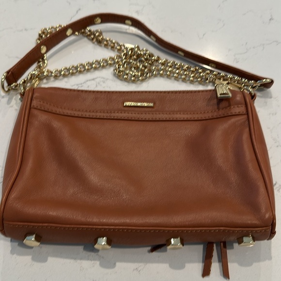 REBECCA MINKOFF BROWN GOLD MAC LEATHER BAG CROSSBODY PURSE CHAIN STRAP - Picture 4 of 6